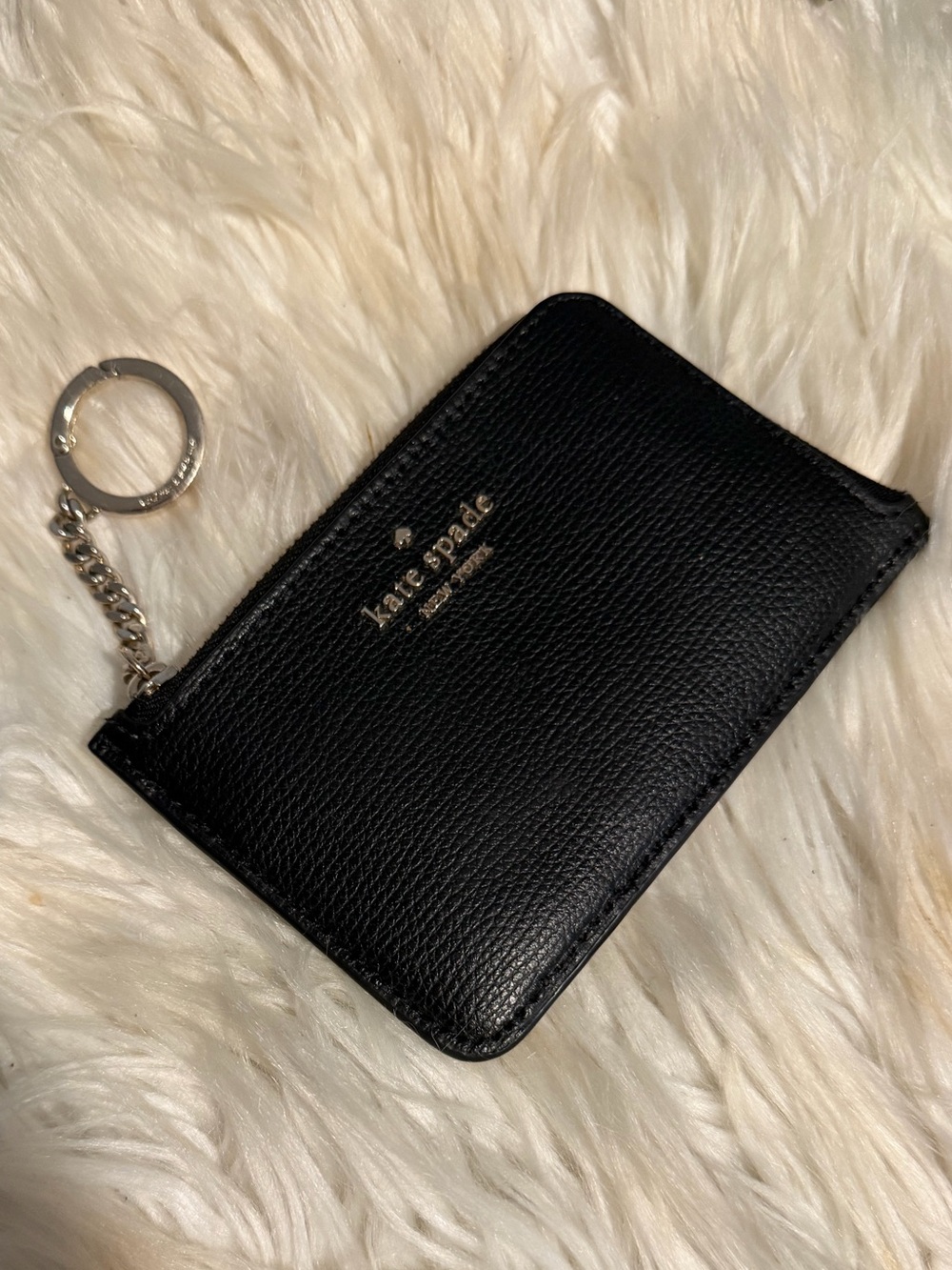 kate spade Black Leather Card Case with Silver Keyring